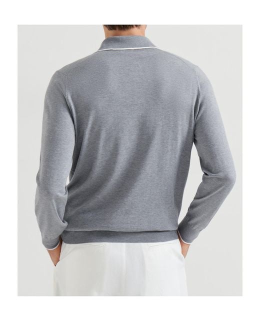 Brunello Cucinelli Gray Long-Sleeve Button-Fastening Polo Shirt for men