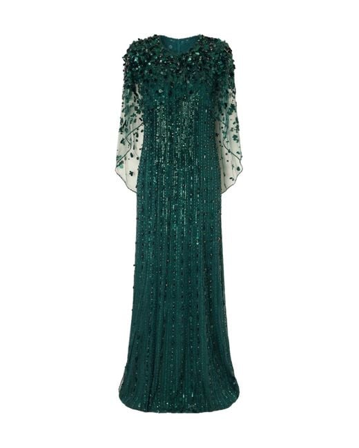 Jenny Packham Green Nettie Embellished Sequined Tulle Gown