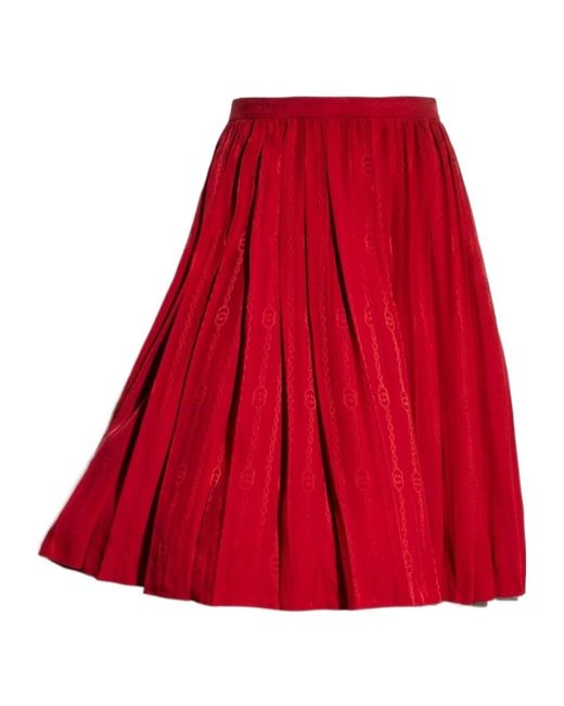 Gucci Red Interlocking G Chain Jacquard Midi Skirt