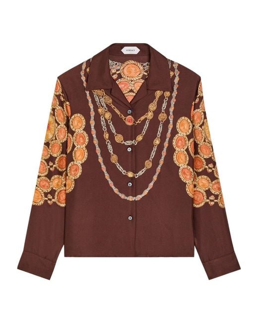 Versace Brown Printed Silk Shirt