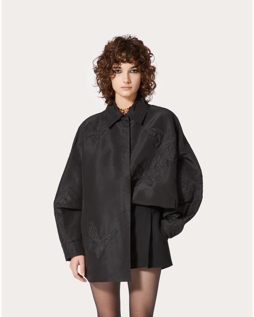 Valentino Black Butterfly Patterned Curved Hem Shirt