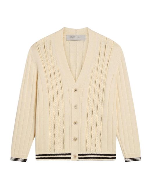 Golden Goose Deluxe Brand Natural Cable-Knit V-Neck Cardigan for men