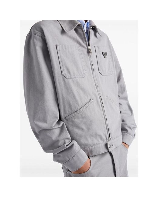 Prada Gray Logo-Plaque Denim Jacket for men