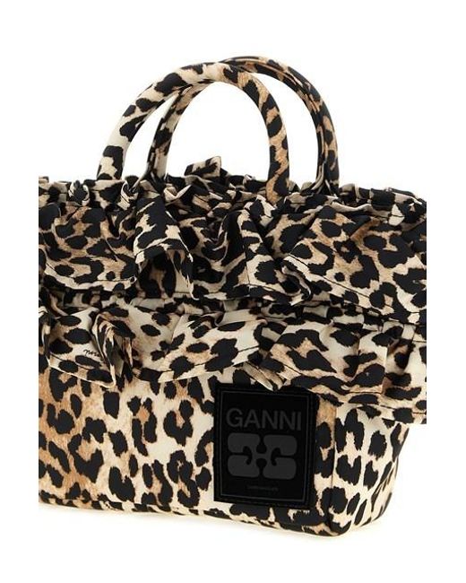 Ganni Black Ruffled Mini Shopper Bag
