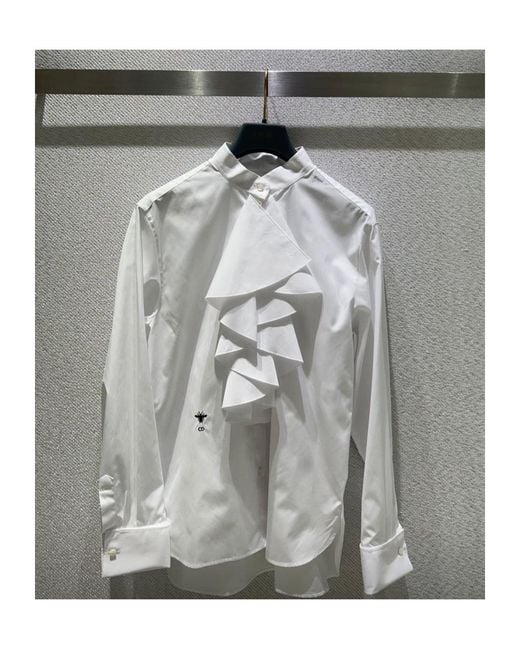 Dior White Blouse With Ruffled Neckline