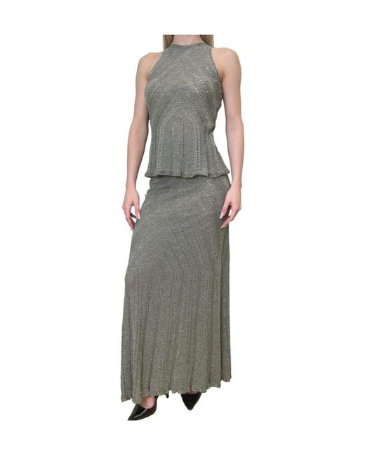 Twinset Gray Chevron Pleated Knitted Skirt
