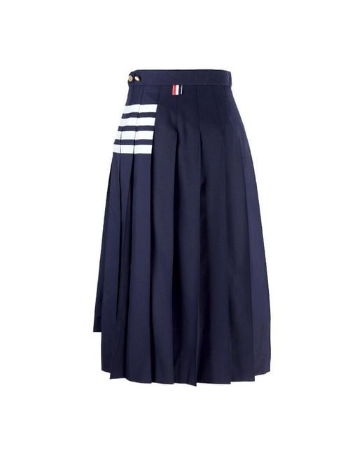 Thom Browne Blue Pleated Asymmetric Midi Skirt