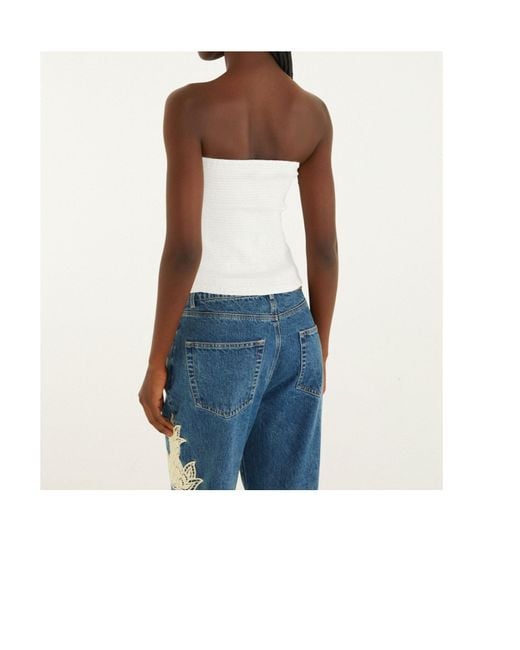 Farm Rio White Strapless Ruched Tank