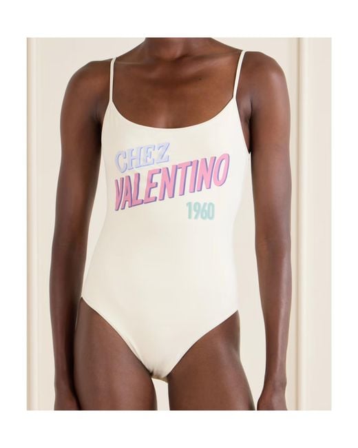Valentino White Chez 1960 Printed One-Piece Swimsuit