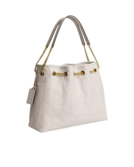 COACH White Evelyn Shoulder Bag With Quilting And Charm
