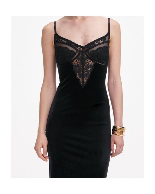 Self-Portrait Black Velvet Strappy Midi Dress