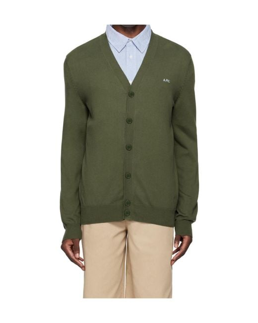 A.P.C. Green Logo Embroidered Cardigan for men