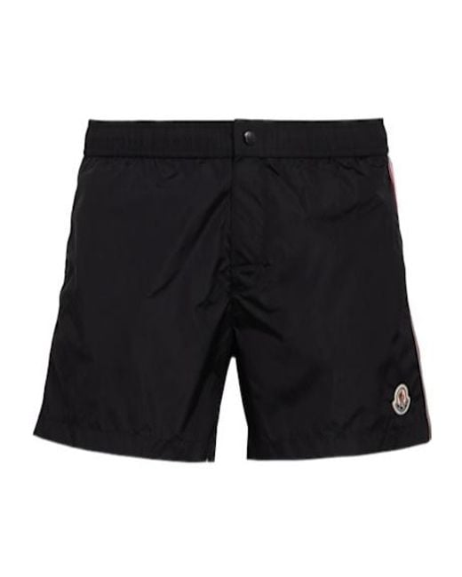 Moncler Black Tricolour-Trimmed Nylon Swim Shorts for men