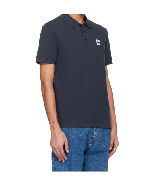 Balmain Blue Logo Embroidered Short-Sleeve Polo Shirt for men