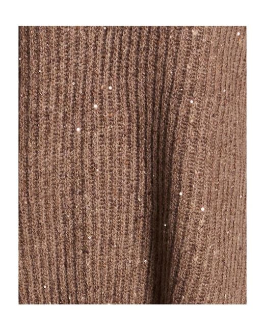 Brunello Cucinelli Brown Vneck Shortsleeve Knit Top