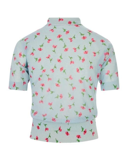 Jil Sander Blue Floral Slim-Fit Polo T-Shirt