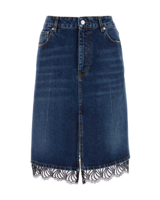 Stella McCartney Blue Lace Detailed Denim Skirt