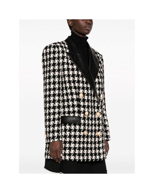 Moschino Black Houndstooth-Pattern Straight Hem Jacket