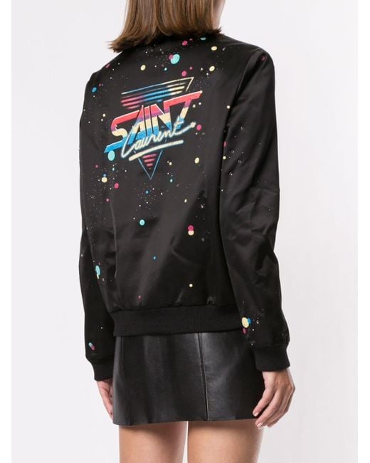 Saint Laurent Black Logo Print Varsity Jacket