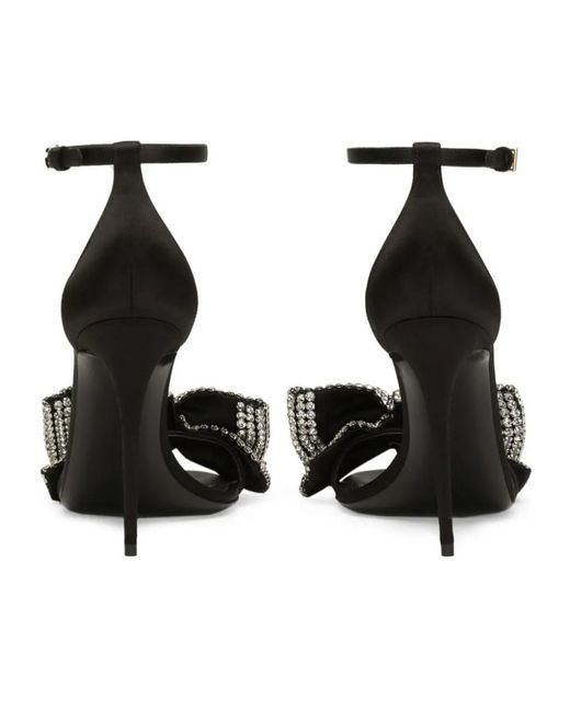 Dolce & Gabbana Black Satin Rhinestone-Embellished Bow Sandals