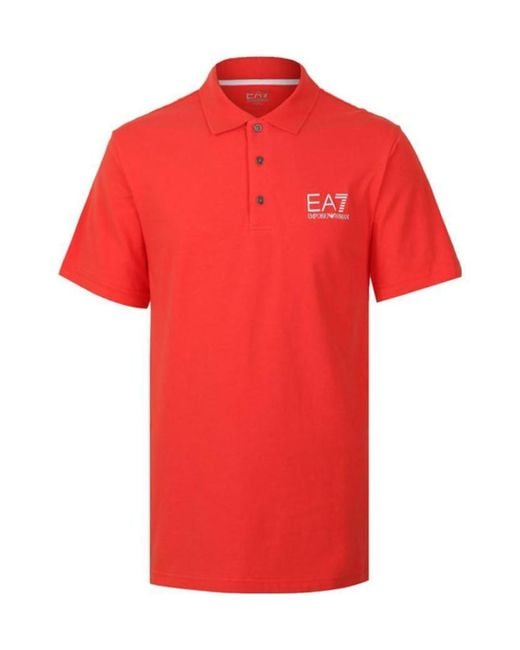 EA7 Red Logo Lapel Polo Shirt for men