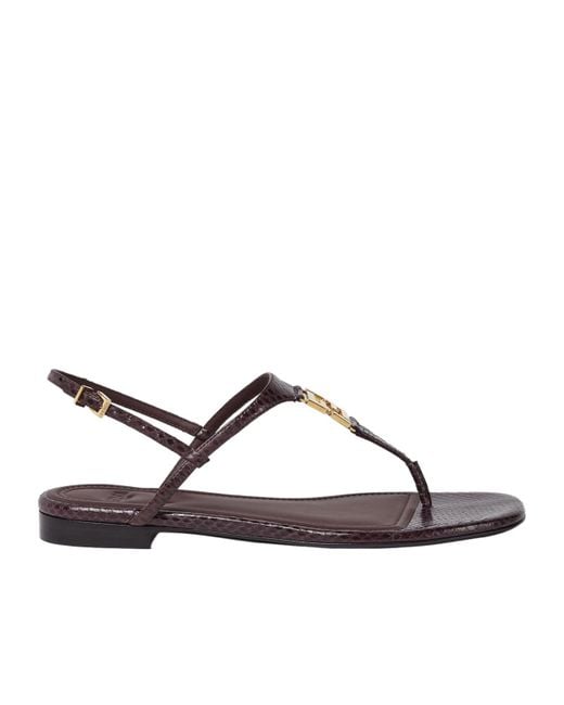 Fendi Brown Ffold Logo Plaque Thong Sandals