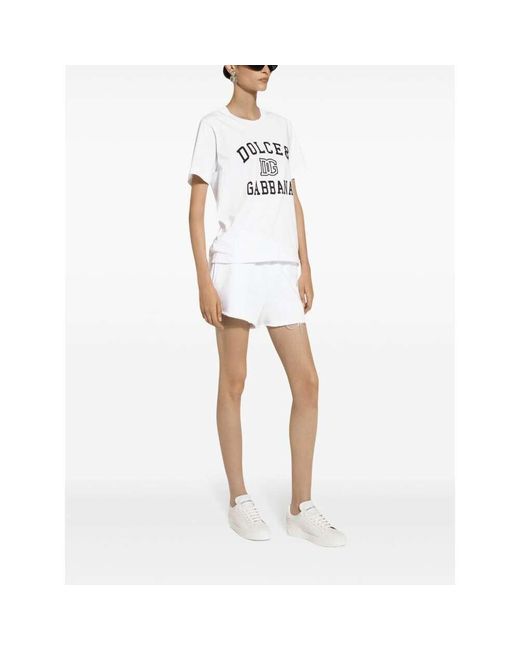 Dolce & Gabbana White Jersey T-Shirt With Logo Embroidery And Lettering