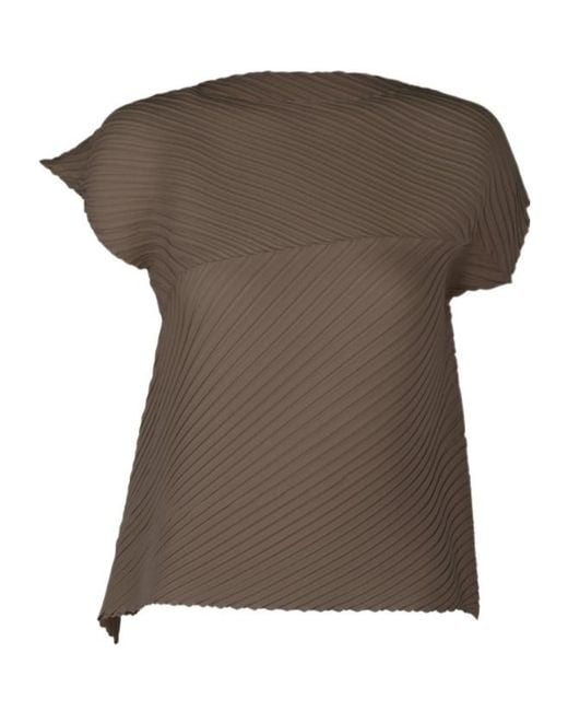 Issey Miyake Brown Plaster Pleats Solid Top