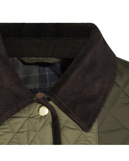 Barbour Green Corduroycollar Diamondquilted Cropped Jacket