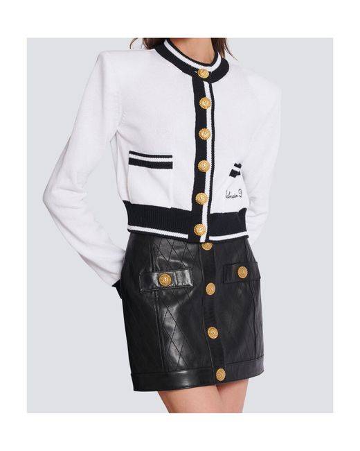 Balmain White Signature Button-Detail Cardigan