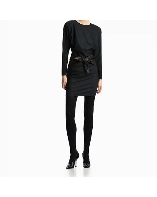 Emporio Armani Black Belted Long-Sleeve Midi Dress