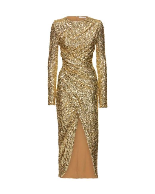 Michael Kors Natural Sequined Pendant Mid-Length Dress