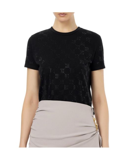 Elisabetta Franchi Black Logo Embellished Jersey T-Shirt