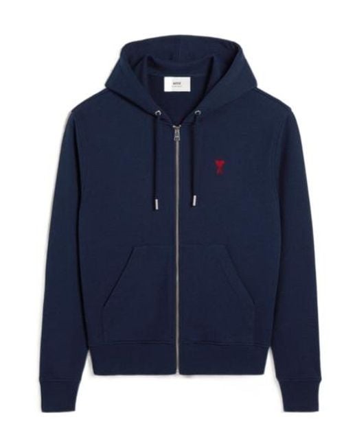 AMI Blue Ami De Coeur Zipped Hoodie for men