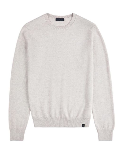 Fay White Round-Neck Jumper for men