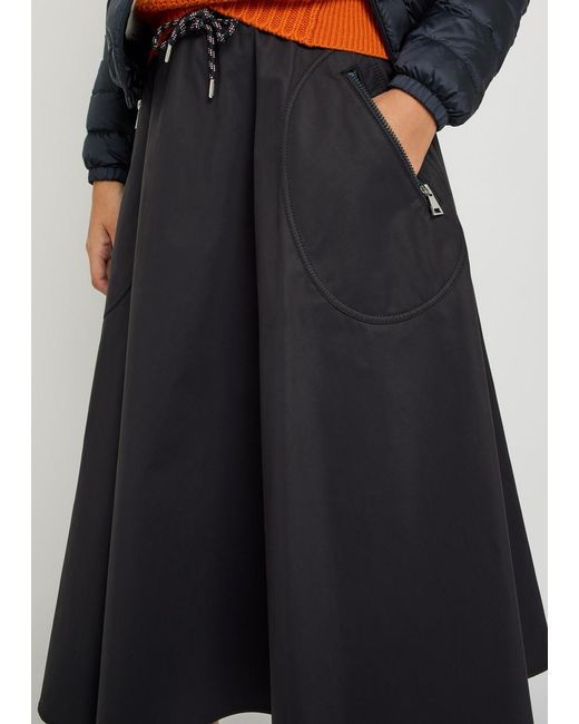 Moncler Black Drawstring Cotton-Blend Poplin Midi Skirt