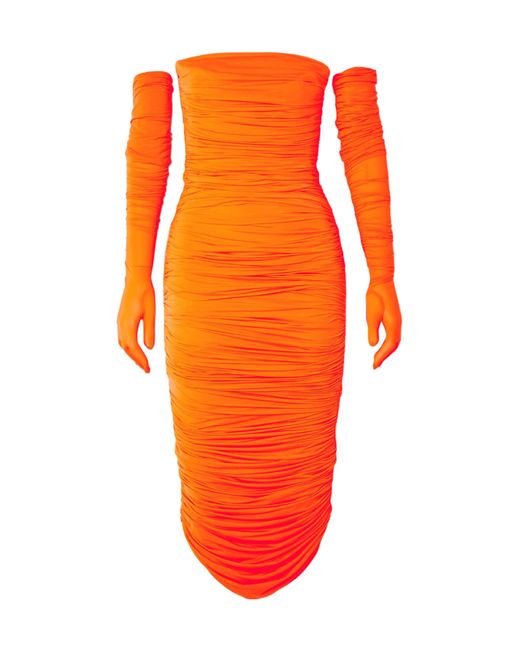 Alex Perry Orange Ruched Stretch Jersey Strapless Dress