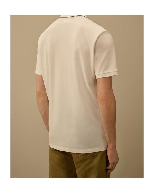 C P Company Natural Stretch Piquet Short Sleeve Striped Collar Polo Shirt for men