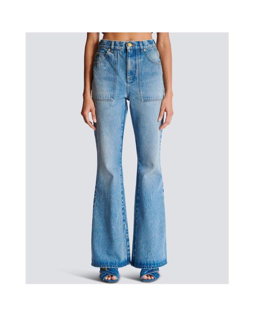 Balmain Blue High-Waisted Flared Denim Jeans
