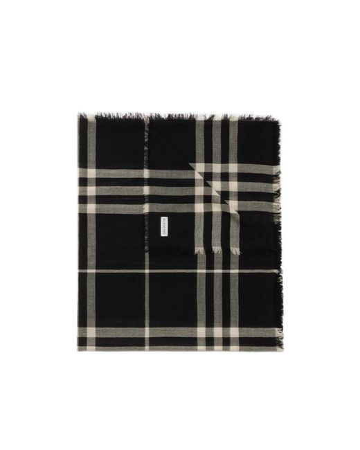Burberry Black Check Printed Frayed-Edge Scarf