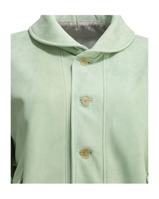 Auralee Green Lapel Leather Jacket