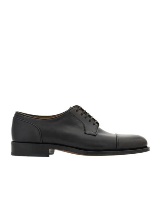 Ferragamo Black Derby Shoe With Stitching Detail for men