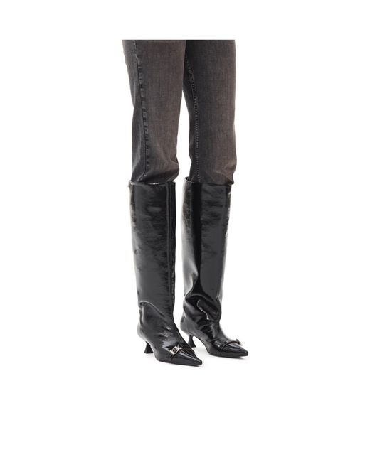 Ganni Black Eyelets Slouchy High Shaft Boots