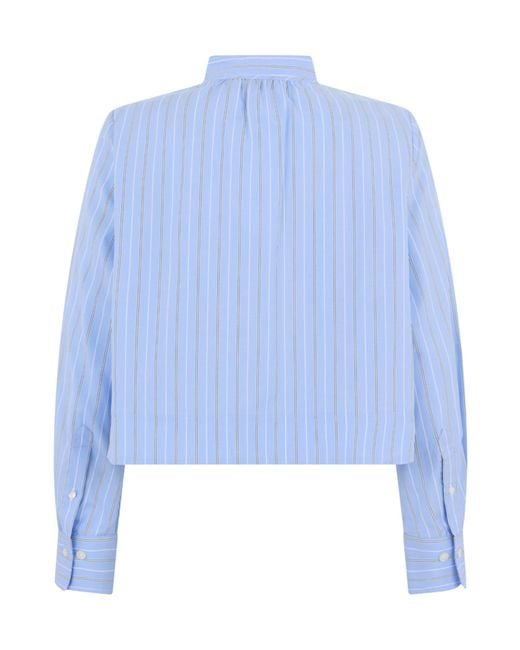 Veronica Beard Blue Striped Cropped Tie-Neck Top