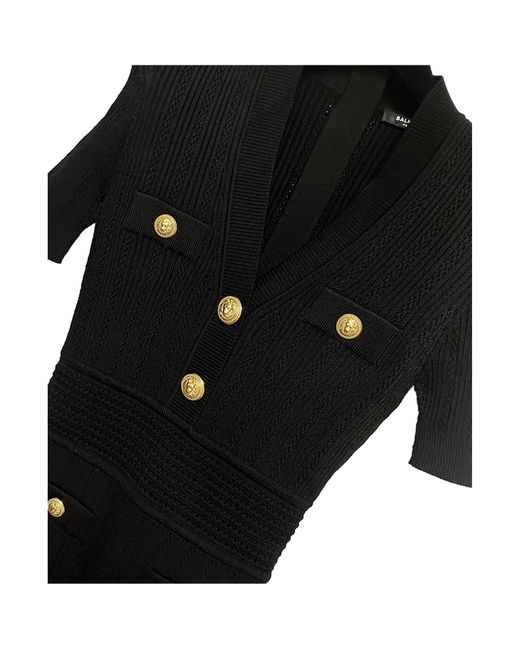 Balmain Black V-Neck Woven Mesh Mini Dress