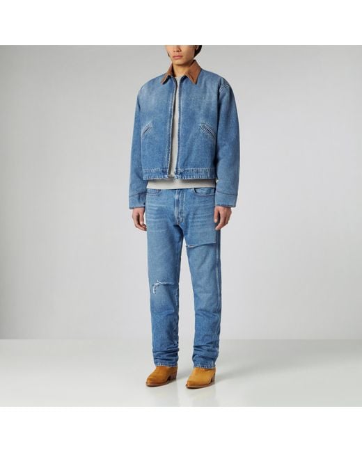 1989 STUDIO Blue Contrast Collar Logo Denim Jacket for men