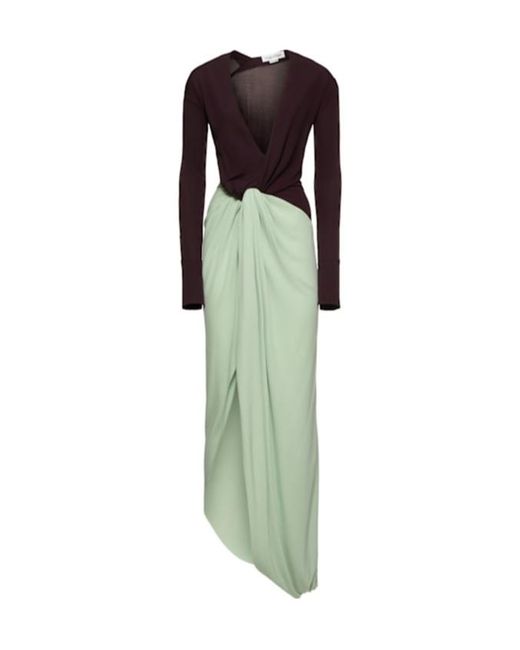 Victoria Beckham Green Fluid Jersey Knot Detail Gown