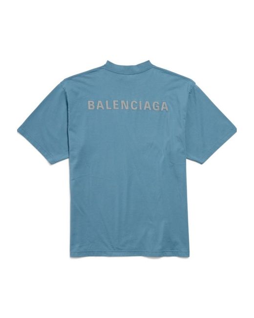 Balenciaga Blue Logo Embroidered Medium Fit T-Shirt for men