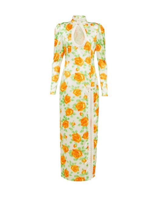 Alessandra Rich Metallic Floral Silk Midi Dress