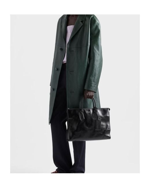 Prada Black Leather Tote Bag for men